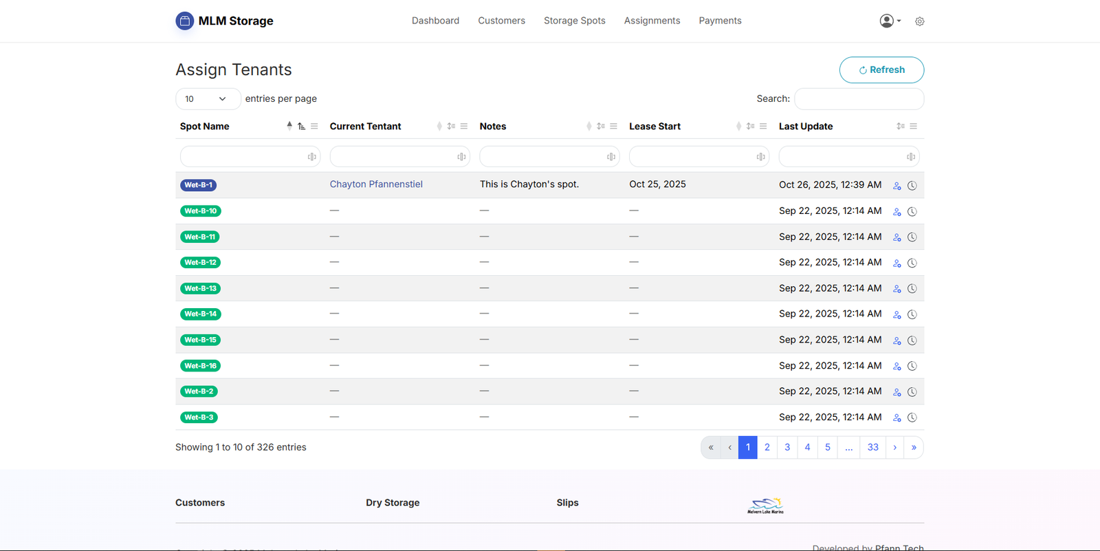Screenshot of Storage site for Melvern Lake Marina